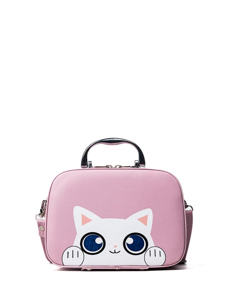 Romwe Cat Print Pu Shoulder Bag