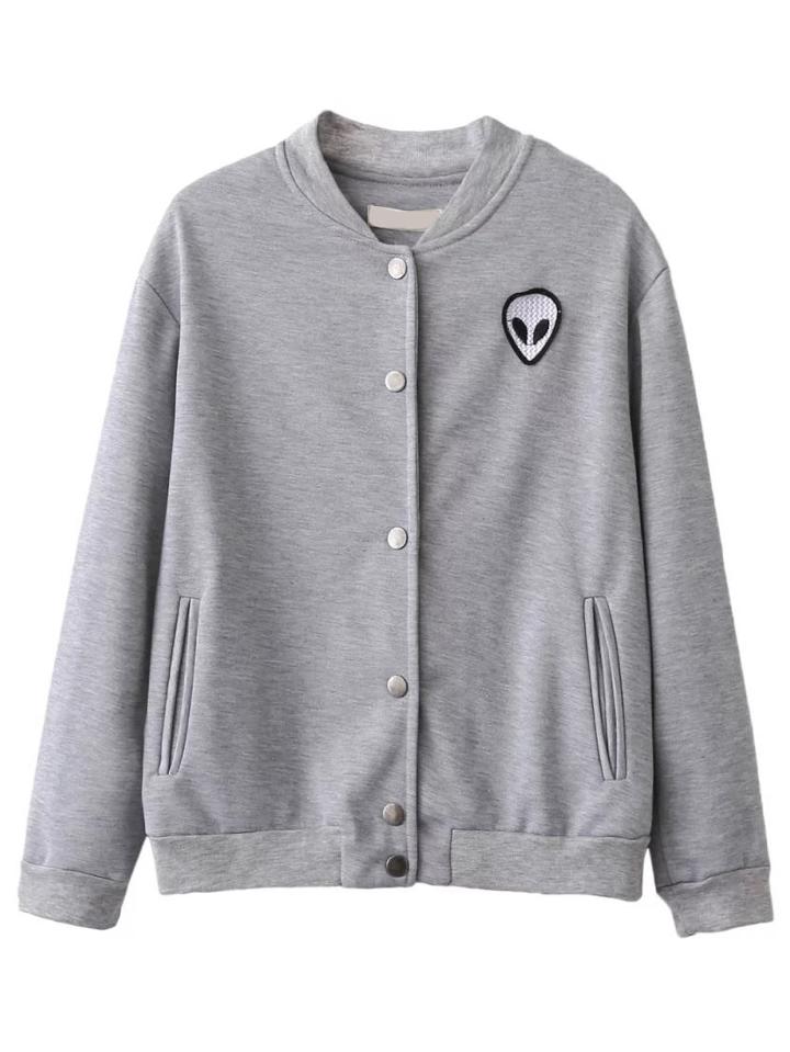 Romwe Alien Patch Embroidery Baseball Jacket