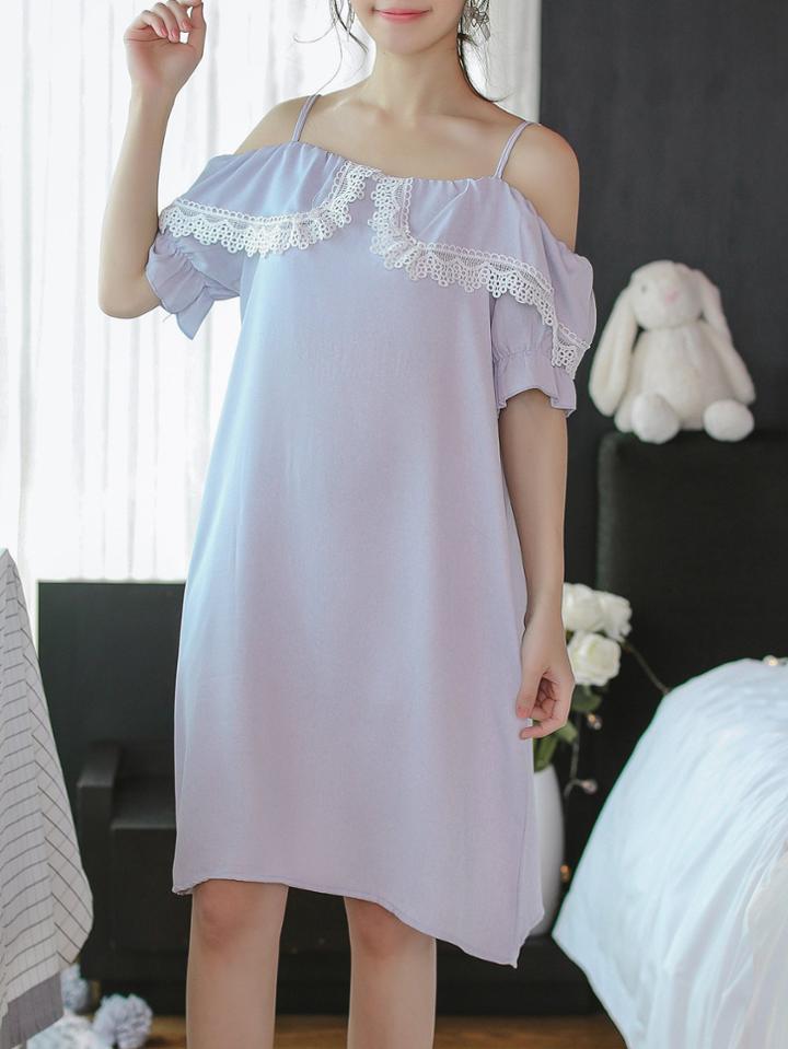 Romwe Crochet Trim Ruffle Dress
