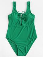 Romwe Lace Up Front Tank Swimsuit