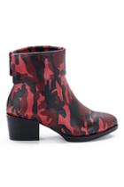Romwe Red Camouflage Print Ankle Boots
