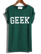 Romwe Rolled Sleeves Geek Print T-shirt