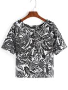 Romwe Tropical Plants Print Back Zip T-shirt