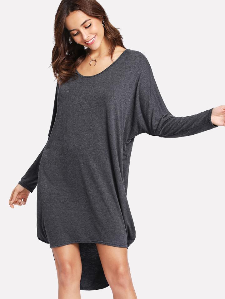 Romwe Dolman Sleeve Dip Hem Marled Tee Dress