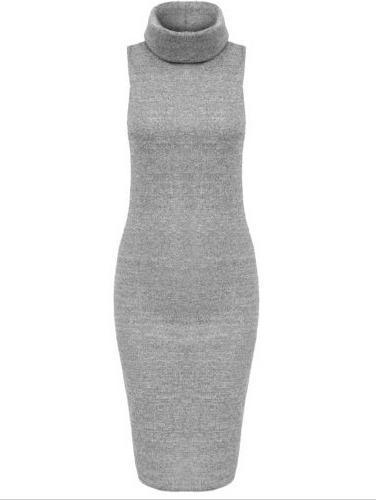 Romwe Turtleneck Sleeveless Bodycon Pale Grey Dress