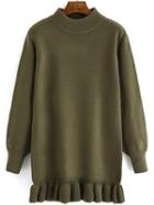 Romwe Mock Neck Ruffle Sweater Dress