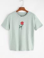 Romwe Green Rose Print T-shirt
