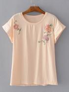Romwe Flower Embroidery T-shirt