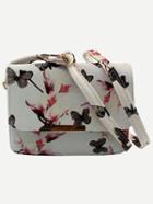 Romwe Flower & Butterfly Print Flap Bag - White