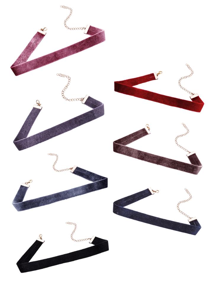 Romwe Multicolor Velvet Simple Thin Choker Necklace Set