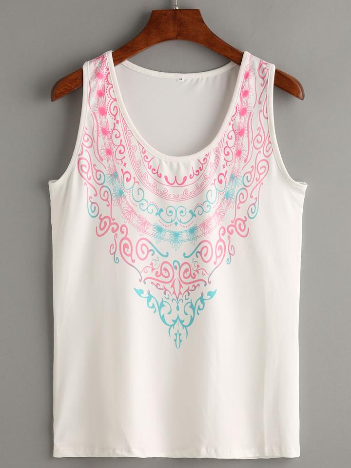 Romwe White Printed Racerback T-shirt