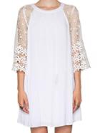 Romwe White Lace Insert Keyhole Back Dress