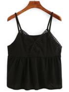 Romwe Lace Neckline Surplice Front Peplum Cami Top - Black