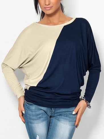 Romwe Round Neck Dolman Navy T-shirt