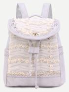 Romwe Grey Lace Flower Embellished Drawstring Pu Backpack