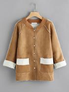 Romwe Sherpa Trim Dual Pocket Seam Detail Coat