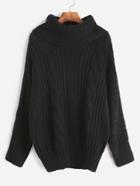 Romwe Black Cable Knit Turtleneck Sweater