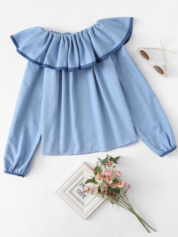Romwe Off Shoulder Contrast Trim Fold Over Top