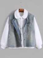 Romwe White Faux Shearling Top With Denim Vest Coat