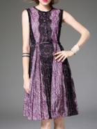 Romwe Purple Crew Neck Lace A-line Dress