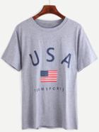 Romwe Grey American Flag Print T-shirt