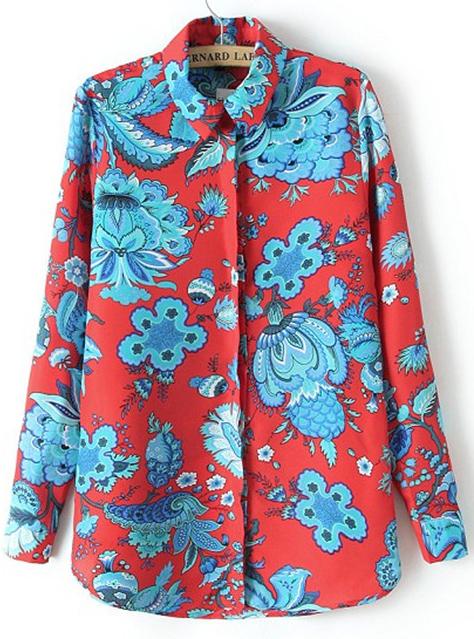 Romwe Floral Lapel Loose Blouse