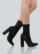 Romwe Pointy Toe Cylinder Heel Boots Black