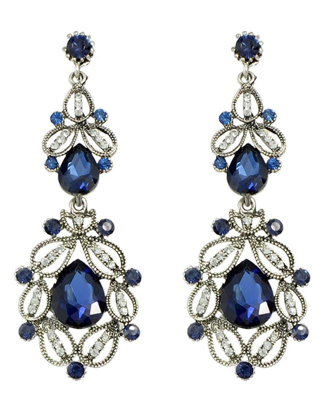 Romwe Blue Rhinestone Long Earrings