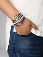 Romwe Braided Leather Bracelet With Anchor And Rudder