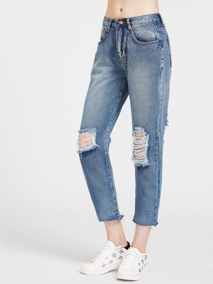 Romwe Ripped Cropped Jeans