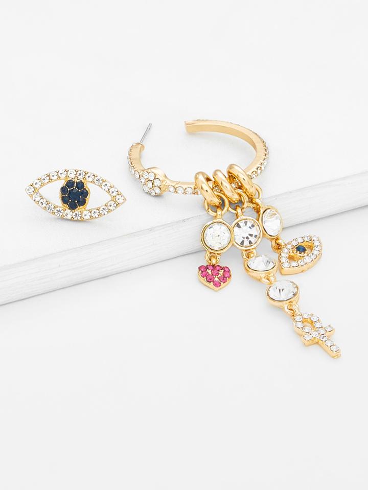 Romwe Rhinestone Eye Design Mismatch Earrings