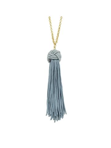 Romwe Gray Long Chain With Gray Blue Black Brown Tassel Necklace