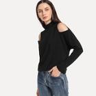 Romwe Cold-shoulder Solid Sweatshirt