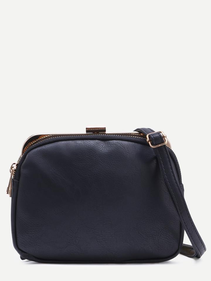 Romwe Black Layered Clip Frame Crossbody Bag