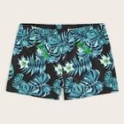Romwe Guys Jungle Leaf Print Beach Shorts