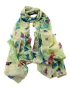 Romwe Green Flower Butterfly Printed Voile Fahionable Scarf