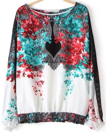 Romwe Elastic Hem Floral Blouse