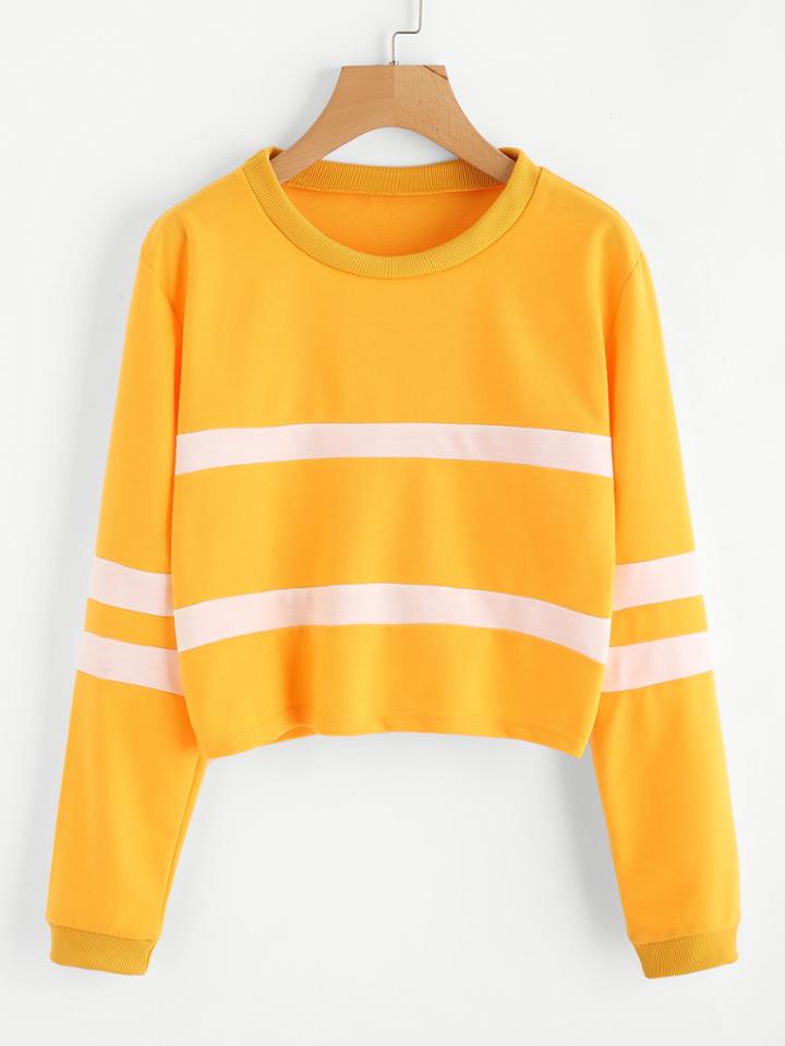 Romwe Stripe Panel Crop Pullover