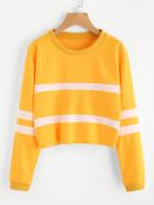 Romwe Stripe Panel Crop Pullover