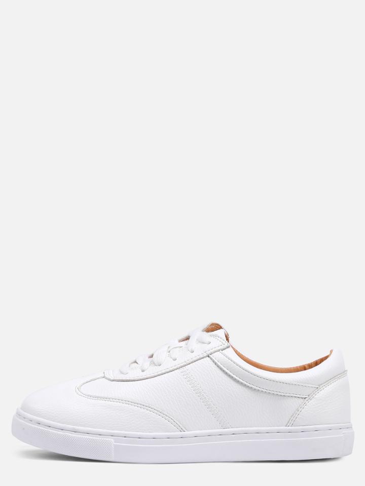 Romwe White Round Toe Lace-up Thick-soled Sneakers
