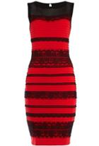 Romwe Sleeveless Lace Striped Bodycon Red Dress