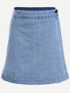 Romwe Blue A Line Denim Wrap Skirt