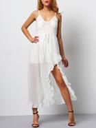 Romwe Spaghetti Strap Ruffle Asymmetrical Dress