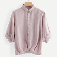 Romwe Plus Single-breasted Solid Blouse
