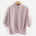 Romwe Plus Single-breasted Solid Blouse