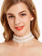 Romwe White Classic Hollow Out Floral Lace Choker