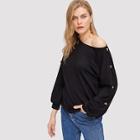 Romwe Drop Shoulder Buttoned Sleeve Pullover