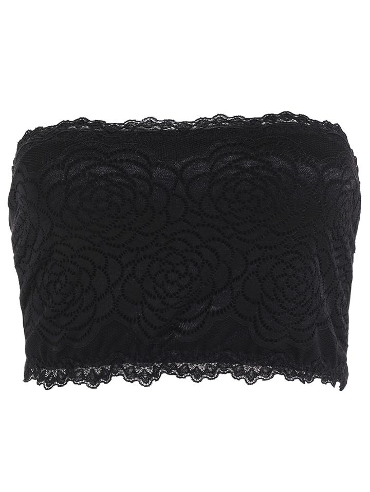 Romwe Lace Crop Black Bandeau