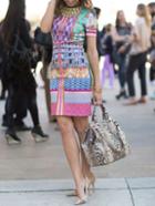 Romwe Short Sleeve Print Dress With Chain