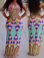 Romwe Geometry Color Block Tube Maxi Dress